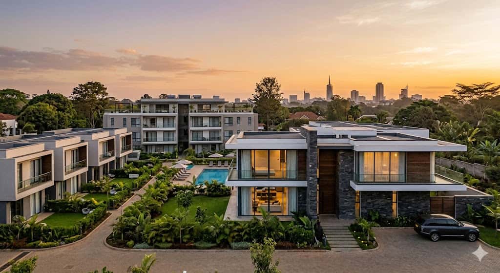 Nairobi skyline with residential and commercial property corridors